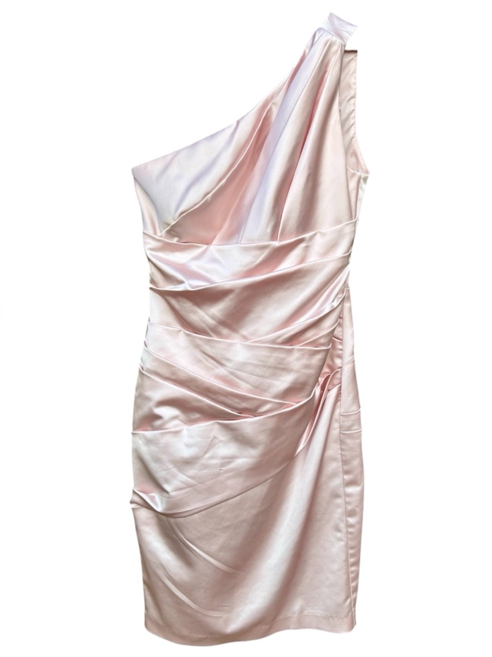 David’s Bridal Dress Pink Satin Formal Prom One Shoulder Ruched  Sz.2